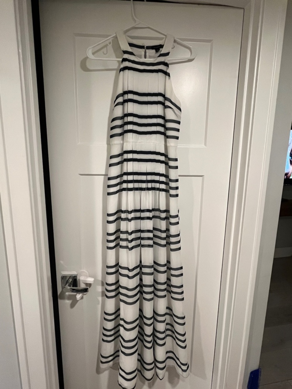Ann Taylor White and Black Striped Halter Maxi Dress